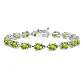 B. BRILLIANT Sterling Silver Genuine, Created or Simulated Gemstone 7x5mm Oval Link Tennis Bracelet for Women for Women Bridesmaids, One Size, Sterling Silver, Peridot