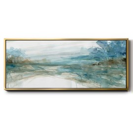 Renditions Gallery Abstract Wall Art Watercolor Reflection of Waterscape Wall Decoration Prints & Paintings for Bedroom Drawing Room Living Room - 12"X30" GOLD GAL032