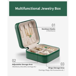 Vlando Small Travel Jewelry Box Organizer - Display Case for Girls Women Gift Rings Earrings Necklaces Storage, Dark Green