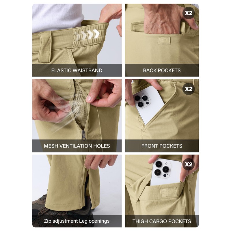 Mens Cargo Hiking Pants, Lightweight Quick Dry Fishing Pants, Water