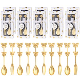 Sunch Craft 10 Boxes 20 Pcs Butterfly Tea Spoons Fork Set for Wedding Favors Coffee Spoon Tea Party Souvenirs Bridal Baby Shower Guests Return Gift Individual Box Package,Gold (10)