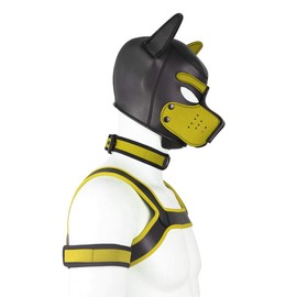Adults Neoprene Puppy Hood Custom Animal HeadMask Novelty Costume Dog Hood Mask,Collar,Armband andHarness Set (Yellow)