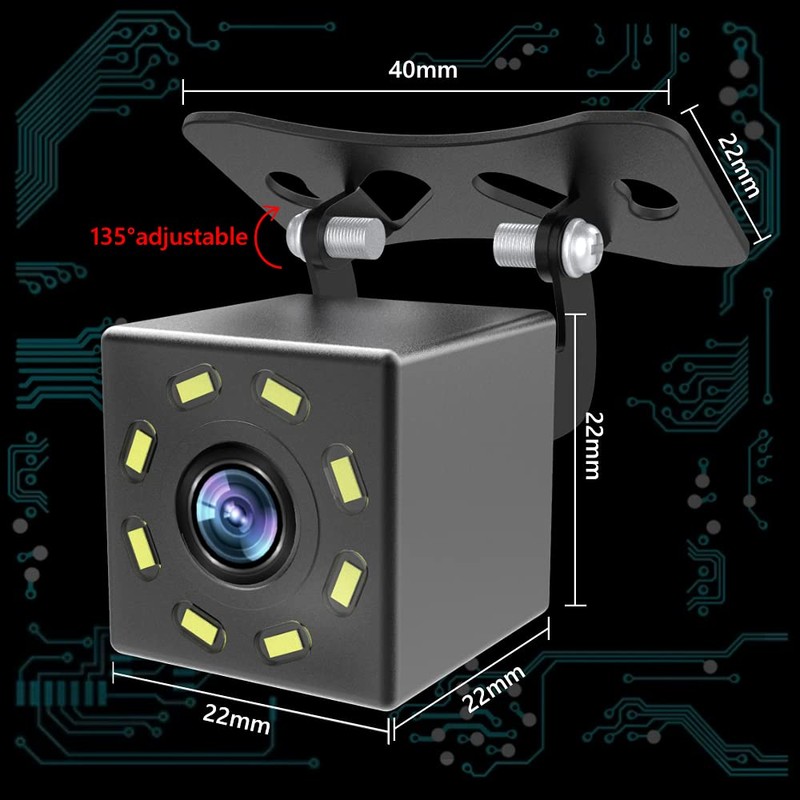 Vehicle Backup Camera, Rear View Reserve Camera with 8 LEDs