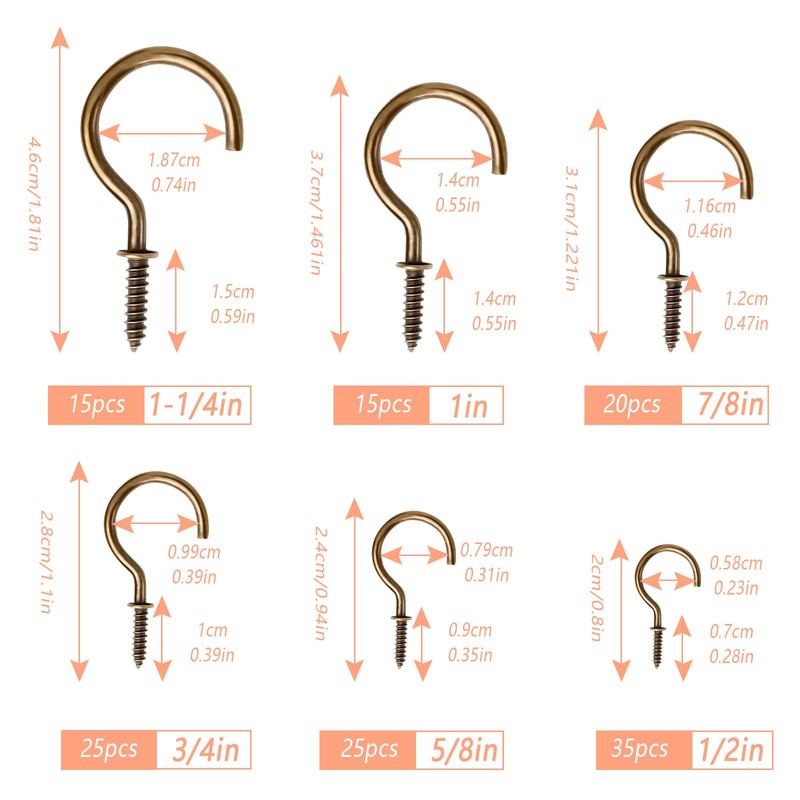 Aipaide Pack of 135 Screw Hooks Ceiling Hooks Cup Hooks