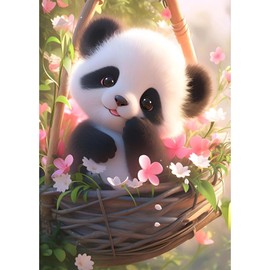 QENSPE 5D Diamond Painting Panda Flowers Diamond Painting Pictures Green Panda Diamond Art Adult Full DIY Diamond Art Painting Embroidery Set Cross Stitch Pictures Home Wall Decor 30 x 40 cm