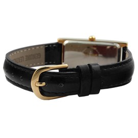 Peugeot Women's Slim 14K Gold Plated White Mother of Pearl Dial Black Leather Thin Strap Dress Watch 3017BK