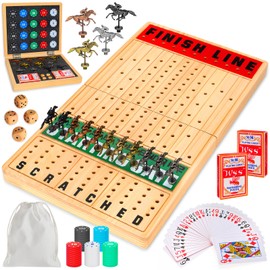 TooyBing Large 21 Inches Horse Race Board Game, Horse Racing Games with Cards and Dice & 11 Luxury Metal Horses, Thickened Wood Chessboard, Classic Wooden Table Top Board Games for Adults and Family