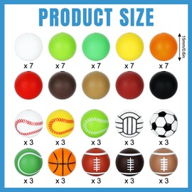 Whaline 100Pcs Sports Silicone Beads Bulk 15mm Mixed Balls Round Silicone Focal Beads Basketball Soccer Baseball Tennis Football Volleyball Rubber Loose Bead for Making DIY Necklaces Bracelet Keychain