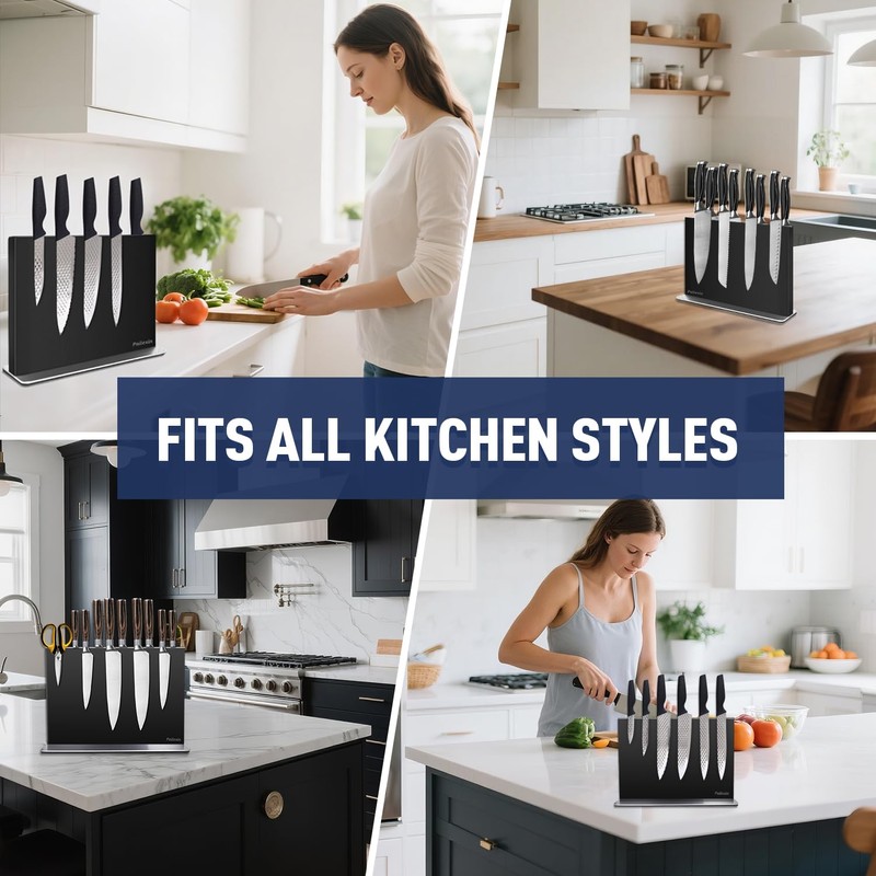 Pailexin Magnetic Knife Block Without Knives—Black Stainless Steel Double-Sided Magnetic