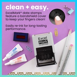 ExcelMark 2445 Date Stamp with Text - Blue and Red Ink (Gray Mount, Emailed)