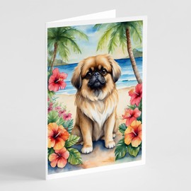 Caroline's Treasures Pekingese Luau Greeting Cards Pack of 8 Blank Cards with Envelopes Whimsical A7 Size 5x7 Blank Note Cards