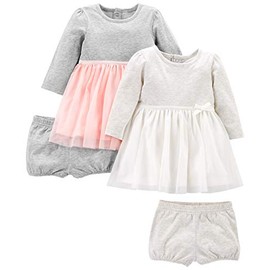 Simple Joys by Carter's Baby Girls' 2-Pack Long-Sleeve Dress Set, Pink/Grey, 4T