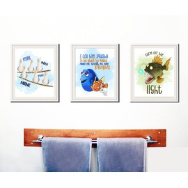 Silly Goose Gifts Nemo Fish Ocean Themed Character - Kids Bathroom Art - Toddler Girl Bathroom Decor with Funny Bathroom Reminders & Quotes - Made in USA - No Frames Included - Set of Three, 8x10 in