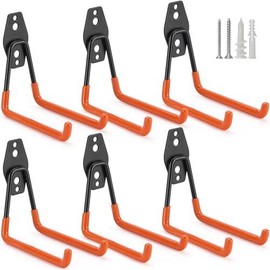 6 Pack Garage Hooks Heavy Duty Storage Organizer Wall Mount Power and Garden Tool Hangers  for Hanging Ladders Ropes Hose Bulk Items - Color: Orange 6 pack, Size: Medium U Hook