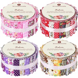 SmoothNovelty 160 Pcs 4 Roll Fabric Strips Assorted Quilting Fabric for Quilting Crafting and Sewing Rolled Cotton for Crafts Blanket Rug Upholstery and Purse Making (Cute Printing Style)