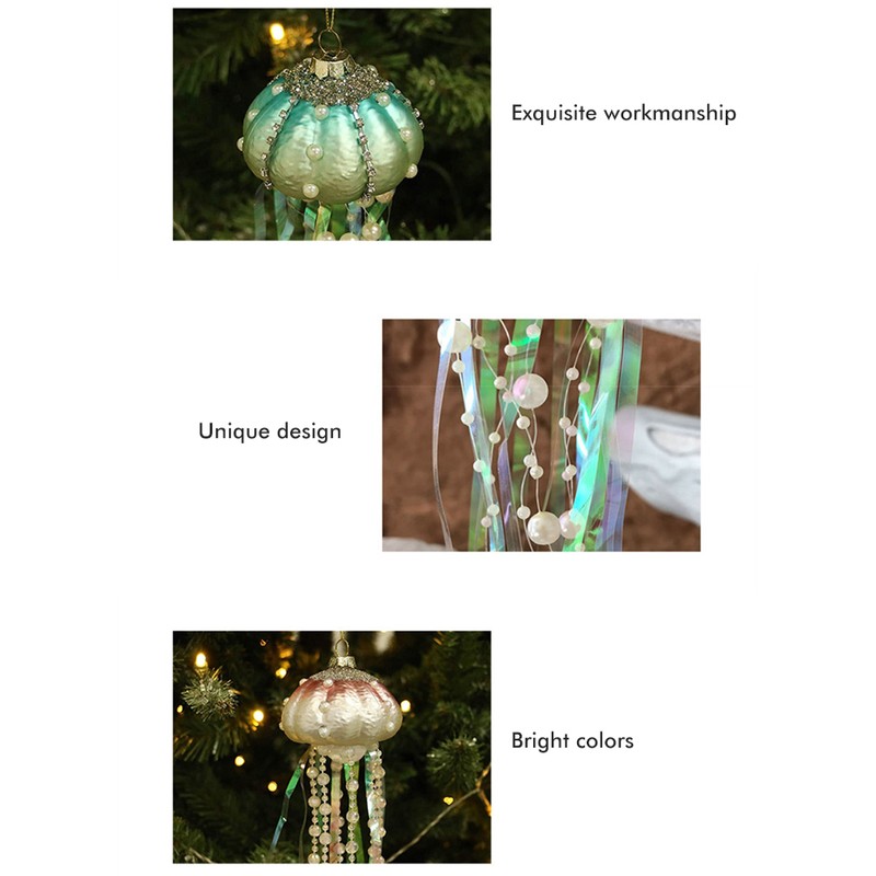 4PCS Glass Pearl Jellyfish Pendant Xmas Tree Hanging Ornaments for