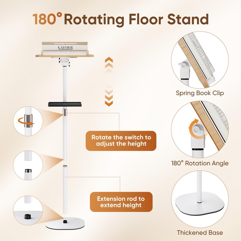 2 in 1 Adjustable Floor Book Stand & Music Stand