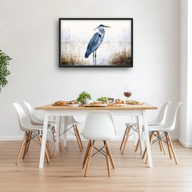Heron Wall Art Blue Bird Pictures Wall Decor Chinoiserie Coastal Extra Large Canvas Prints Framed Artwork Paintings Home Office Decorations For Living Room Bedroom Dinning Room 36"x24"