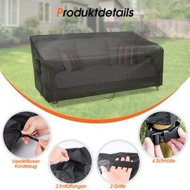 Bossvel Garden Bench Cover, Garden Sofa Cover, Waterproof, 3-Seater Sofa Bench Cover, Lounge Sofa Tarpaulin, Outdoor Sofa Cover, Windproof (178 x 84 x 81 cm)