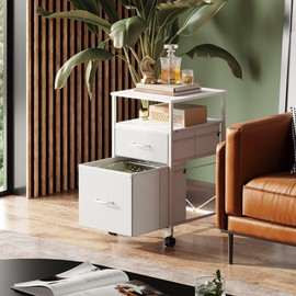 DEVAISE 2 Drawer Fabric Vertical Filing Cabinet, Rolling Printer Stand, White