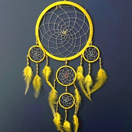Smart Hippo Large Yellow Dream Catcher with silver beads and coloured jewels