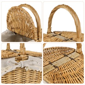 Toyvian Fruit Vegetable Storage Basket 1pc Wicker Weaving Basket Camping Picnic Basket with Double Lid Linen Cotton Cloth Lining for Storage and Decoration Round Wicker Tray