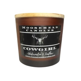 Moosehead Candles Watermelon Leather Scented Candle, 12 oz, 60+ Hour Burn Time, Cotton Wick, Amber Glass Jar