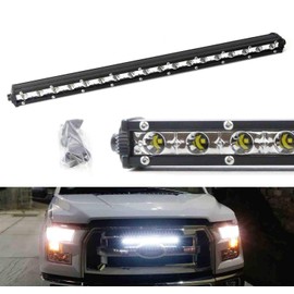 iJDMTOY Behind Grille Mount 20-Inch LED Ultra Slim Light Bar Kit Compatible with 2015-17 Ford F150, Includes (1) 54W High Power LED Lightbar & Inside Grill Area Mounting Brackets