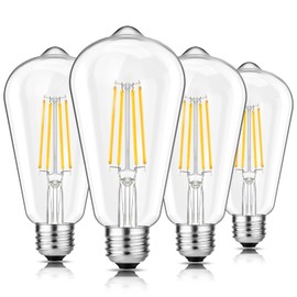 Svater 4-Pack Vintage LED Edison Bulbs 60W Equivalent, 6W ST58 2700K Warm White Antique LED Filament Bulbs, E26 Medium Base, Clear Glass Style for Home and Commercial, Dimmable