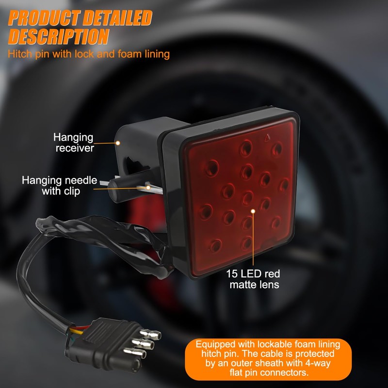 HZEL Trailer Hitch Receiver Cover with 15 LED Brake Lights,