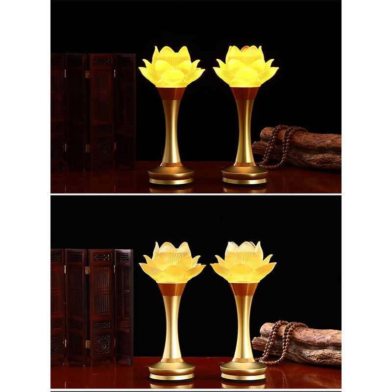 Omeet 1Pair - LED Glazed Lotus Buddhist Lamp, Light offering