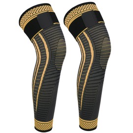 Ruilaibao Copper Long Knee Braces for Women and Men Full Leg Compression Sleeves Anti Sliping Ventilation Long Knee Support with Wraps for ACJ, PCL, Meniscus Tear, Arthritis (Copper, Medium)