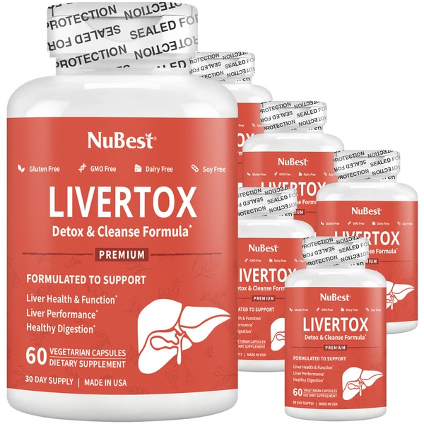 NuBest LiverTox - Premium Liver Health Formula - Liver Cleanse, Detox & Repair - with Milk Thistle, Choline, Beet, Turmeric, Artichoke & Dandelion - 6 Pack | 6 Months Supply