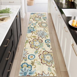 Beeiva Floral Kitchen Runner Rug Washable, 2.5x10 Vintage Runner Rug Ultra Thin Kitchen Rugs Non Slip, Paisley Foldable Beige Rug Stair Runner Carpet for Laundry Room Entryway