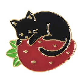 Cute Black Cat Strawberry Enamel Pin Brooch for Women Girls Boys Funny Novelty Cartoon Animal Fruit Kawaii Lovely Lapel Pins Collar Badges Brooches Clothing Backpacks Hat Jackets Jewelry Gifts BFF Girlfriend