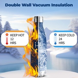 Water Bottle, 750 ml BPA-Free, Stainless Steel Water Bottle, 304 Stainless Steel, Double Walled Vacuum Insulated, Insulated Bottle for Camping, Office, Gym, Jogging - Dark Blue Leak-Proof