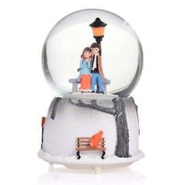 Crystal Ball Music Box Colorful Light Luminous Musical Snow Globe Couple Desktop Ornament for Home and Office Sitting Type