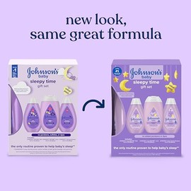 Set de regalos para dormir Johnson's Baby Sleepy Time con baño relajante para dormir, loción y champú, Esenciales para dormir del bebé con aromas relajantes NaturalCalm, hipoalergénico y libre de