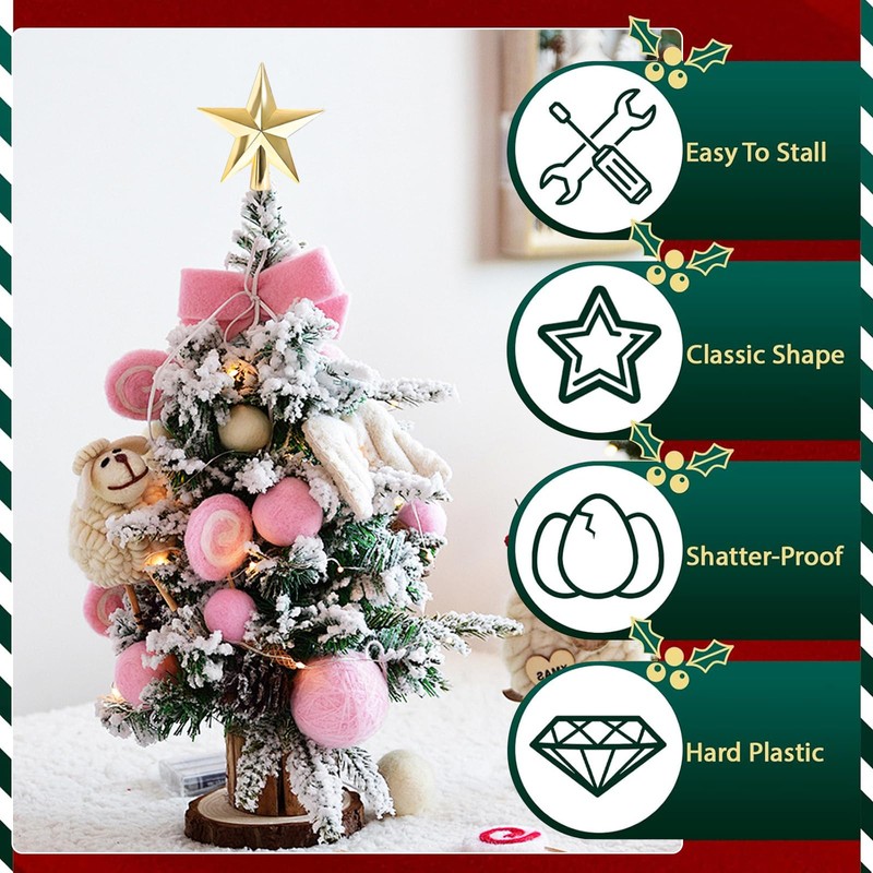 CCINEE Mini Christmas Tree Topper Star,6pcs Christmas Tree Topper Star