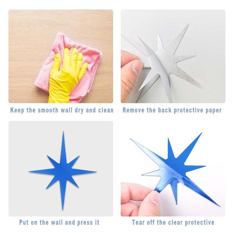 ELANE 100 Pcs Acrylic Mirror Wall Stickers, Star Decor for