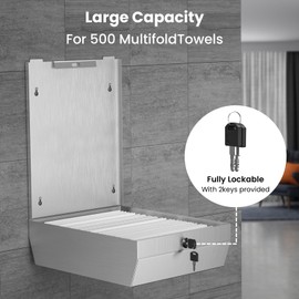 Paper Towel Dispenser Wall Mount Commercial, Stainless Steel Hand Towel Dispenser with Lock, c-fold/Multi-fold/Tri-fold Large Capacity Tissue Holder
