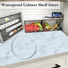 Shelf Liners for Kitchen Cabinets 16 Inch Wide X 20 Ft Non Slip Drawer Liners Marble Printed Refrigerator Shelves Liners Waterproof Non Adhesive Cabinet Mat for Cupboard Shelf Pantry Bathroom