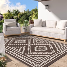 GENIMO Outdoor Rug for Patio Clearance, 5' x 8' Waterproof Plastic Straw Mat, Reversible Camping Carpet, Large Area Rugs Mats for Rv, Backyard, Deck, Porch, Picnic, Beach, Balcony, Coffee & Beige