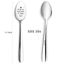 Drink Tea Read Books be Happy Tea Spoon Engraved Funny Gift for Women Men Tea Lover Spoon Best Thanksgiving Christmas Birthday Gifts