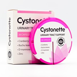 Cystonette - Natural Dietary Supplement for Bladder and Urinary Tract | With D-mannose, Cranberries and Hibiscus Flowers | Vegan & Tested Ingredients. 20 Capsules