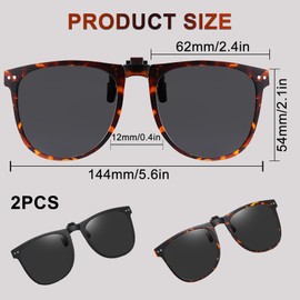 2 PCS Clip on Sunglasses, Polarised Flip up Sunglasses for Men Women Over Glasses UV400 Protection Anti-Glare Lightweight Driving Easy to Put on and Take off One-handed for Travel Outdoor Sport