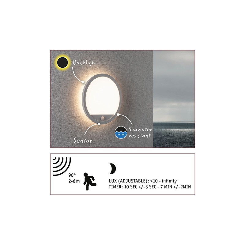 Paulmann 94662 LED Outdoor Light Panel Lamina with Motion Sensor