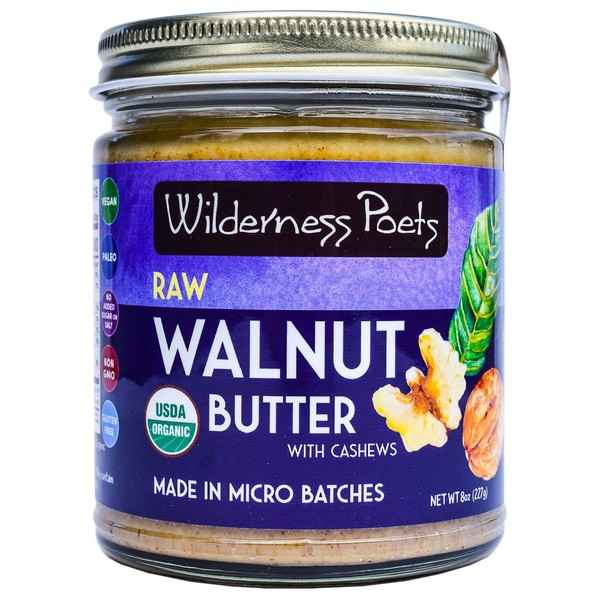 Wilderness Poets, Walnut Butter with Cashews - Organic & Raw (8 Ounce - Half Pound)