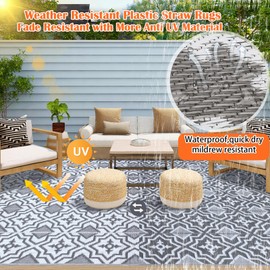 9x12 Outdoor Rug Waterproof Rv Mat Outdoor Plastic Straw Rug RV Camping Rug Reversible Lightweight Recyclable Fade Resistant Patio Mat for Deck,Balcony,Poolside,Beach,Outdoor Decor, Patio Decor