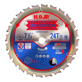 HOJR Demolition Circular Saw Blade Woodworking TA Series, 7-1/4" 24 Tooth 5/8" Arbor, Demolition/Frame, Special Anti-Thermal Adhesion Coating on Cutting Head -TA, DEM 7-1/4" 24T-TA